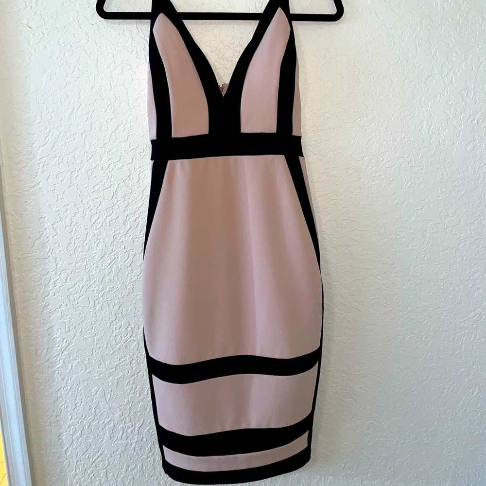 Pink and black bodycon dress